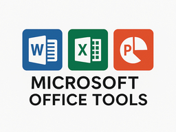 microsoft office tools text with the word, excel, and powerpoint logos