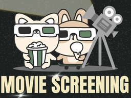 Two animal friends enjoy a movie with 3-D glasses, popcorn, and ice cream