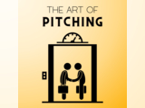 A confident student stands in an elevator, shaking hands with someone. Both have briefcases. The title reads, “The Art of Pitching.”