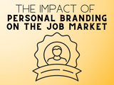 A student stands in front of a large digital profile badge. The title reads, “The Impact of Personal Branding on the Job Market.”