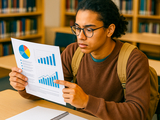 student examining data charts